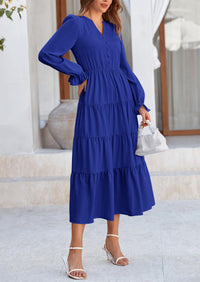 PRETTYGARDEN Women Fall Long Sleeve Smocked Maxi Dress Casual Square Neck Swiss Dot Tiered Ruffle Flowy Spring Pocket Dresses