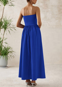 PRETTYGARDEN Women Summer Elegant Strapless Maxi Dress Tube Top Dress A Line Flowy Long Wedding Party Cocktail Dresses