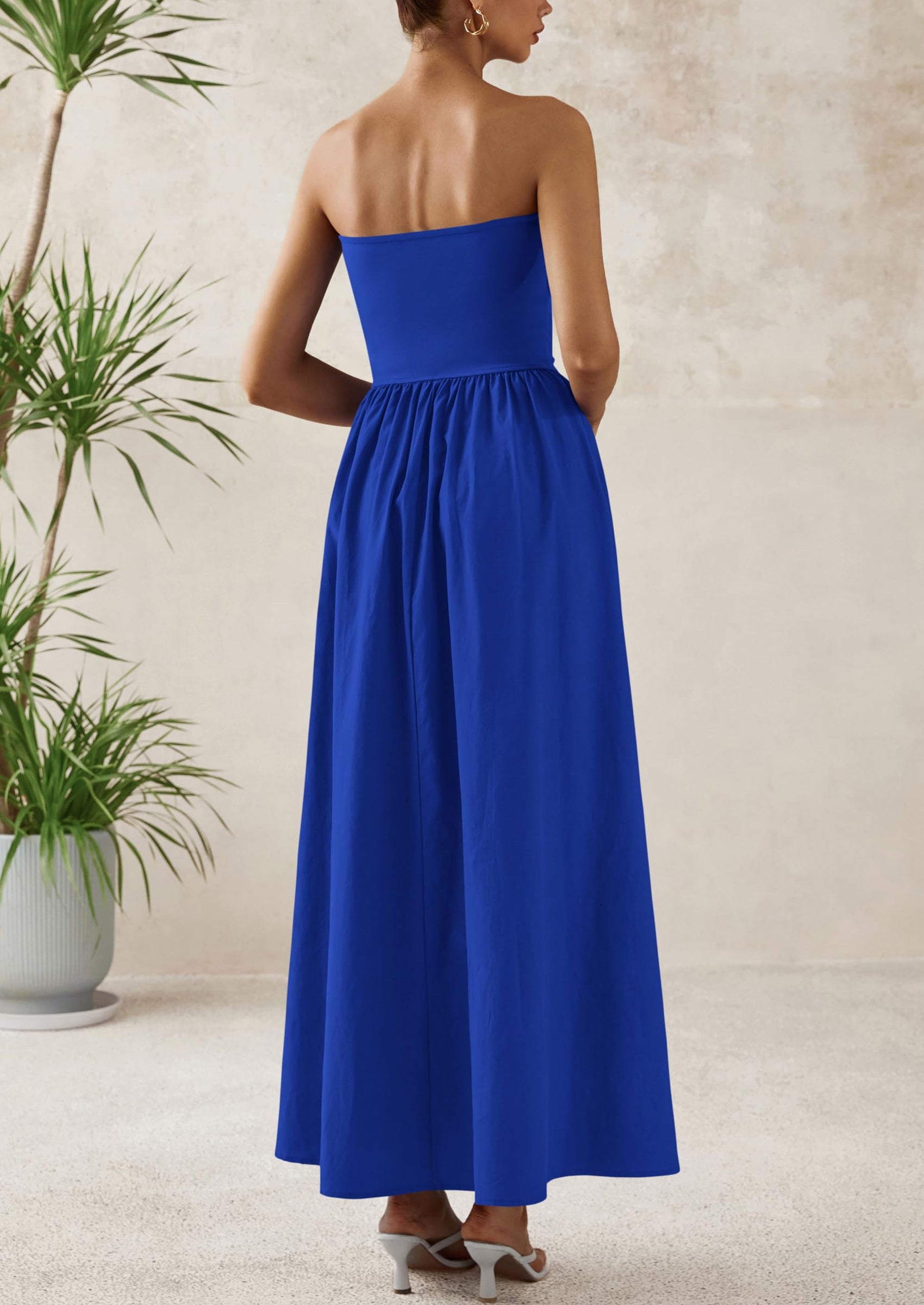 PRETTYGARDEN Women Summer Elegant Strapless Maxi Dress Tube Top Dress A Line Flowy Long Wedding Party Cocktail Dresses