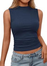 PRETTYGARDEN Tank Top for Women Summer Fashion Clothing Mock Neck Ribbed Knit Slim Fitted Shirts Going Out Tops PRETTYGARDEN