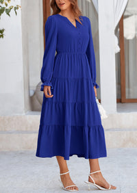 PRETTYGARDEN Women Fall Long Sleeve Smocked Maxi Dress Casual Square Neck Swiss Dot Tiered Ruffle Flowy Spring Pocket Dresses