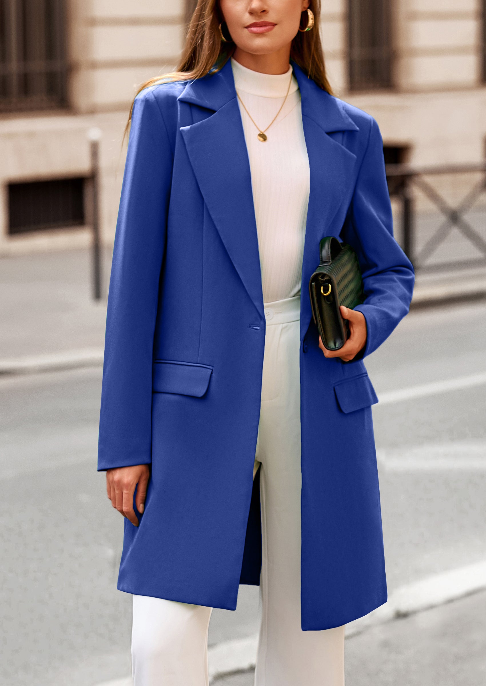 PRETTYGARDEN Women's Spring Fall Long Blazer Jackets Long Sleeve Lapel Pockets Loose Fit Work Casual Blazers Outerwear