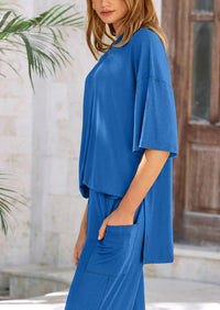 PRETTYGARDEN Women's 2 Piece Outfits Casual Short Sleeve Pullover Tops and Wide Leg Pants Lounge Sets Tracksuits