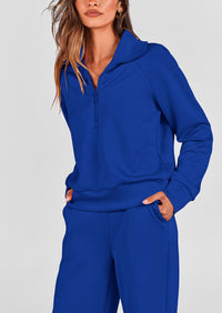 PRETTYGARDEN Women's 2 Piece Outfits Casual Lapel Half Zip Sweatshirts And Wide Leg Pants Tracksuit Sets