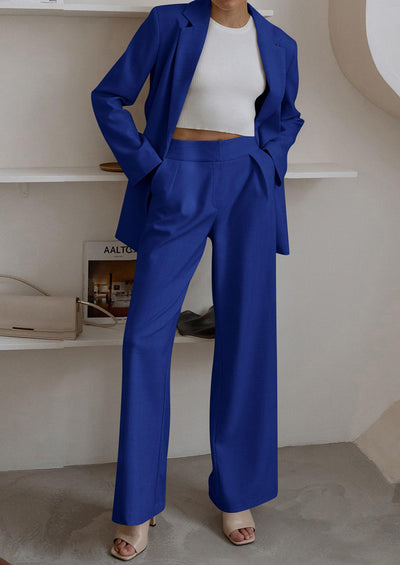 PRETTYGARDEN Women's Fall Two Piece Outfits Dressy Blazer Jacket and Wide Leg Pants Pockets Business Casual Office Suit Sets