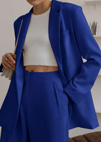 PRETTYGARDEN Women's Fall Two Piece Outfits Dressy Blazer Jacket and Wide Leg Pants Pockets Business Casual Office Suit Sets