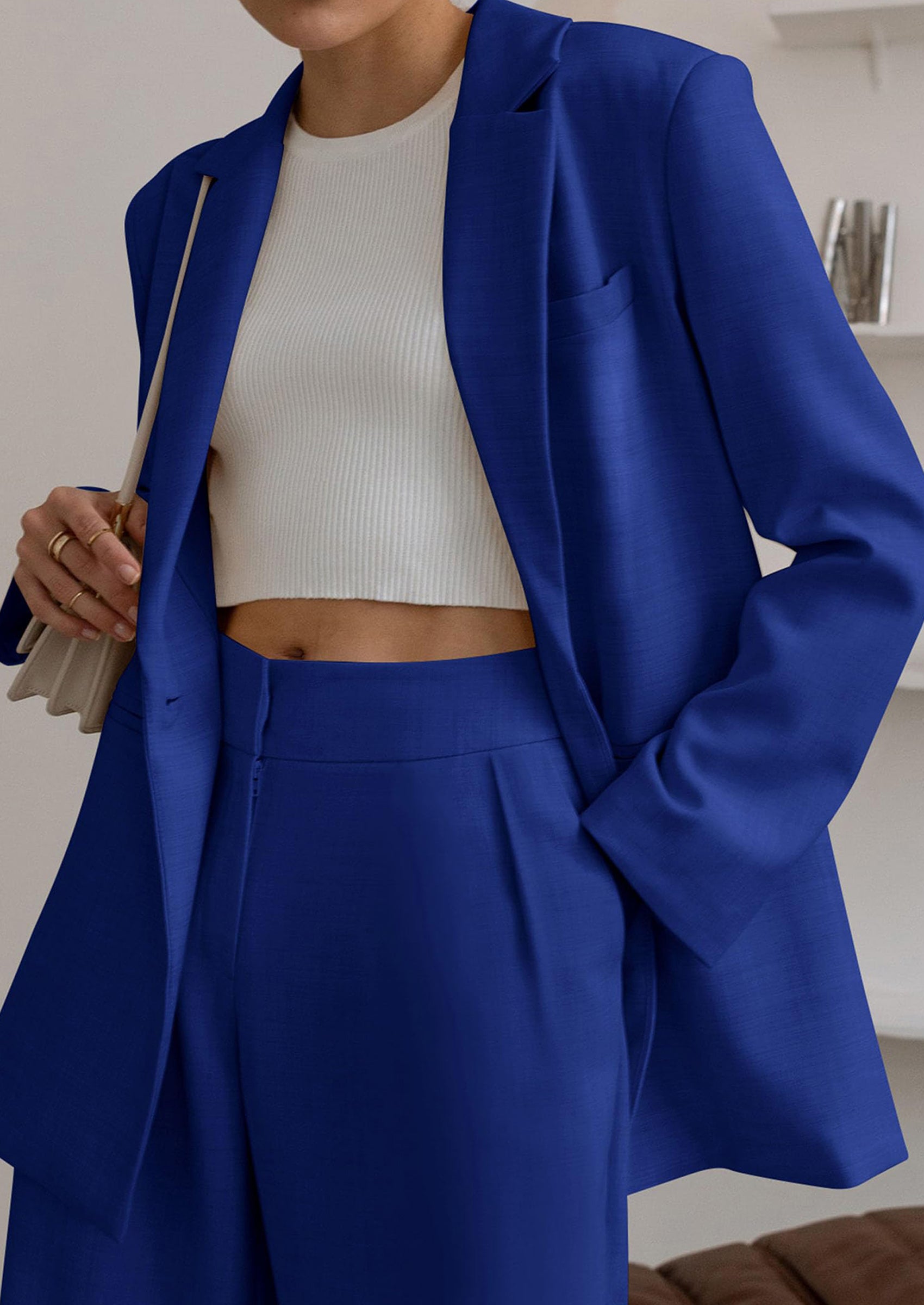 PRETTYGARDEN Women's Fall Two Piece Outfits Dressy Blazer Jacket and Wide Leg Pants Pockets Business Casual Office Suit Sets