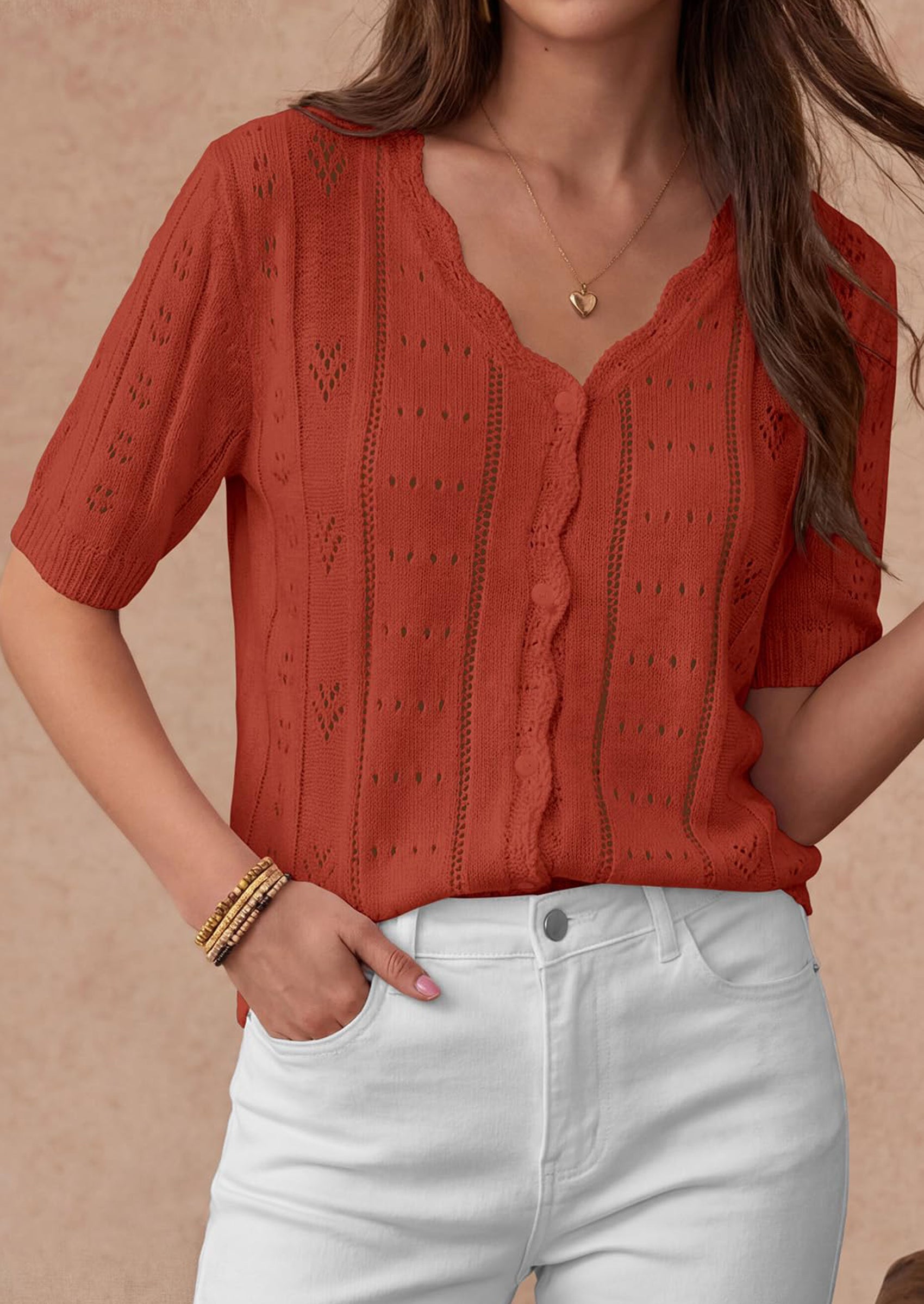 PRETTYGARDEN Womens Short Sleeve Crochet Knit Sweater Spring Fashion Button Down Lightweight Cardigans Summer Tops PRETTYGARDEN