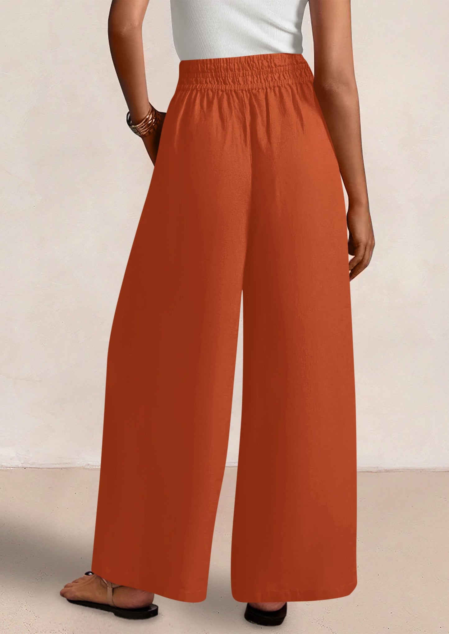 Womens Wide Leg Pants Casual 2025 Elastic Waist Loose Flowy Palazzo Pants Trousers with Pockets