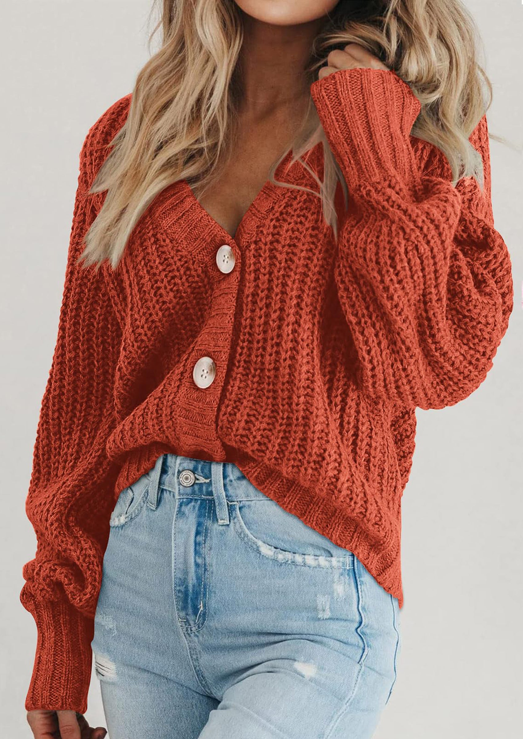 PRETTYGARDEN Women's Chunky Knit Open Front Sweater Long Sleeve Button Loose Short Cardigan Outerwear Coats