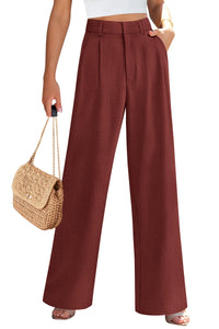 Elastic High Waisted Straight Leg Business Trousers Slacks With Pockets