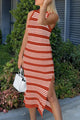 Knit Side Slit Striped Long Tank Dress