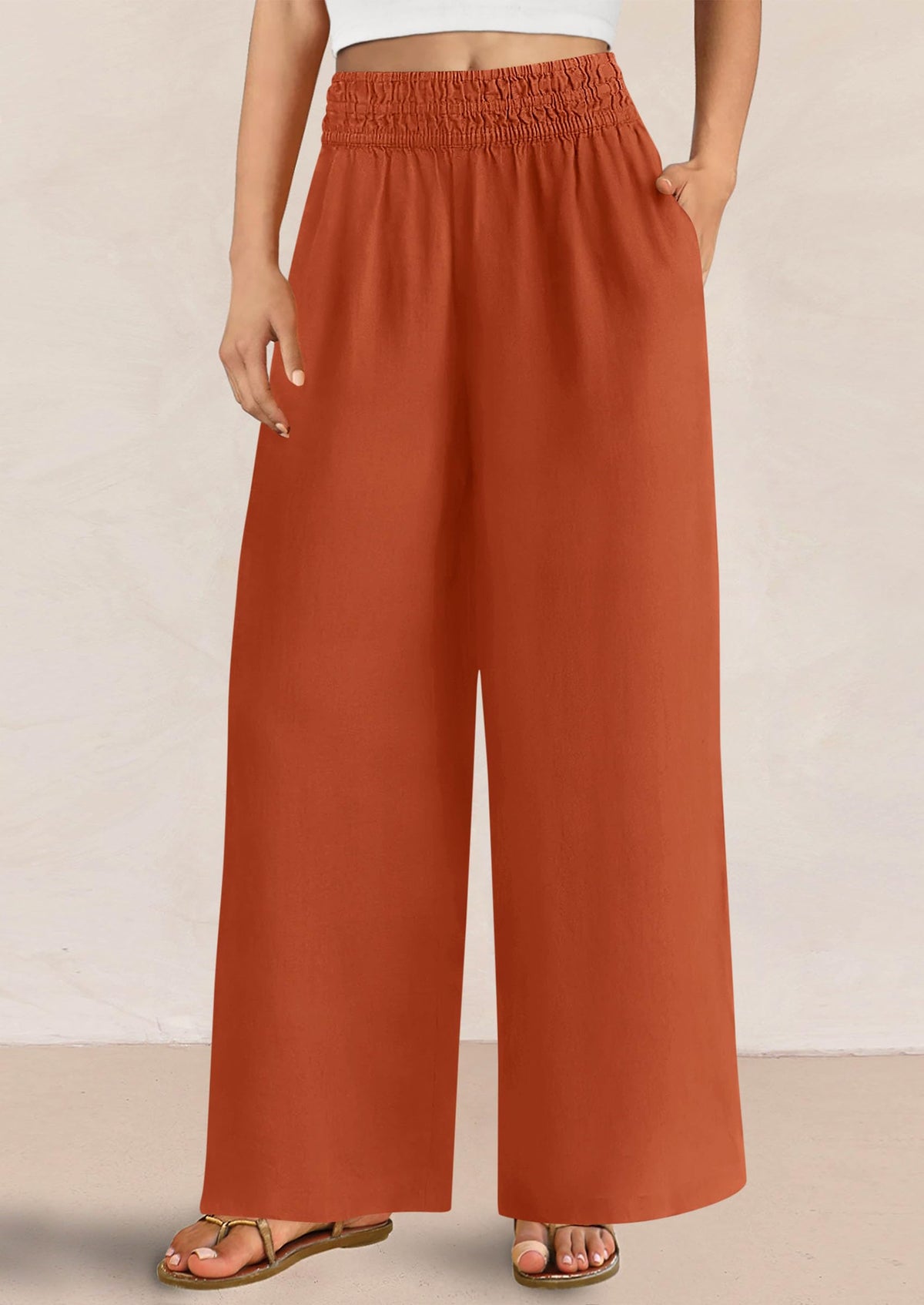 Womens Wide Leg Pants Casual 2025 Elastic Waist Loose Flowy Palazzo Pants Trousers with Pockets