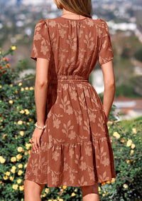 PRETTYGARDEN Womens Summer Mini Dress with Pockets Floral Short Sleeve V Neck Elastic Waist Cute Dresses Beach Sundress