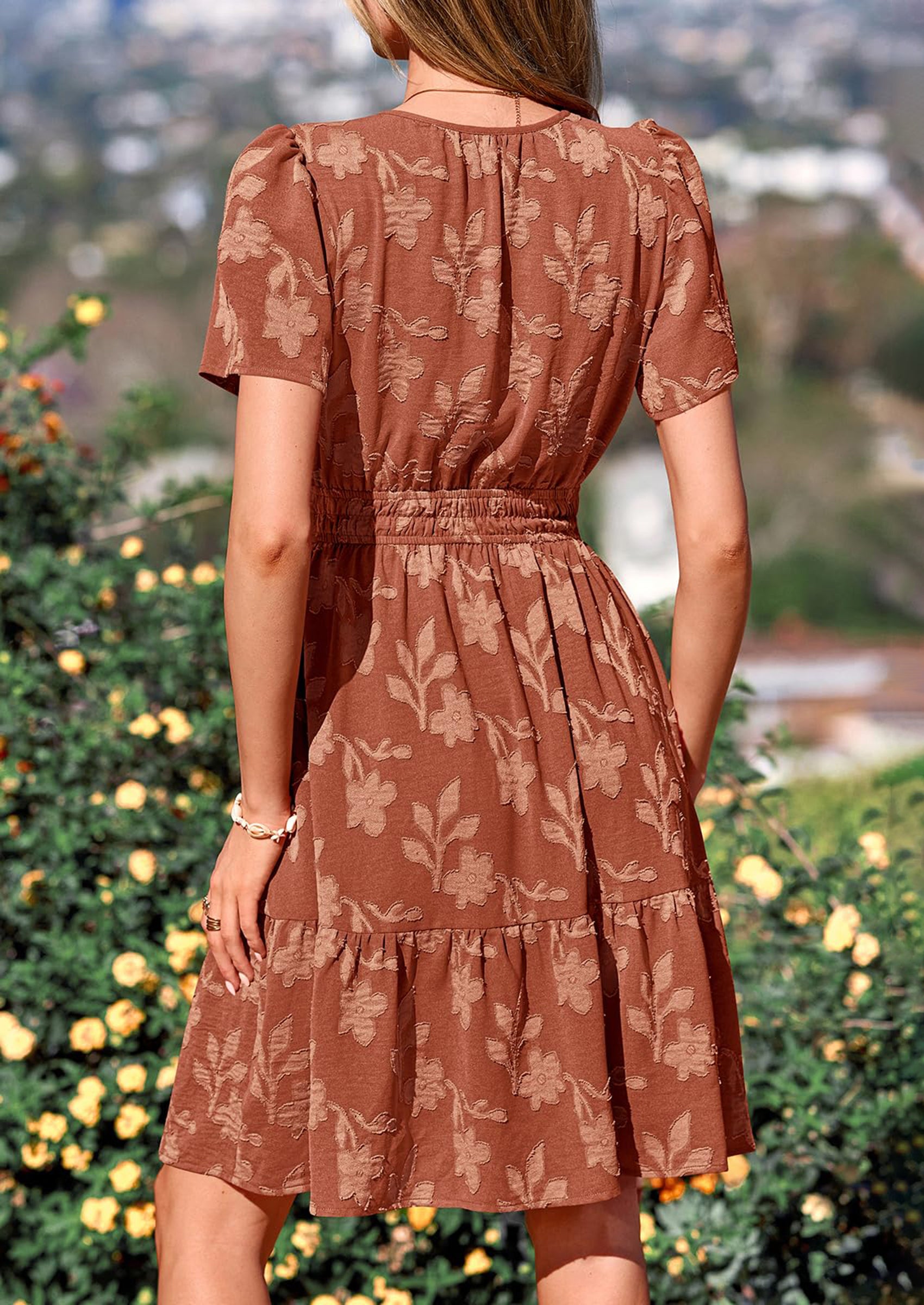 PRETTYGARDEN Womens Summer Mini Dress with Pockets Floral Short Sleeve V Neck Elastic Waist Cute Dresses Beach Sundress