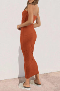 Ribbed Maxi Bodycon Summer Strapless Tube Y2K Party Club Long Dress