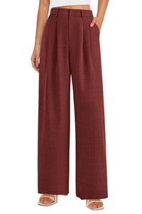 Elastic High Waisted Straight Leg Business Trousers Slacks With Pockets