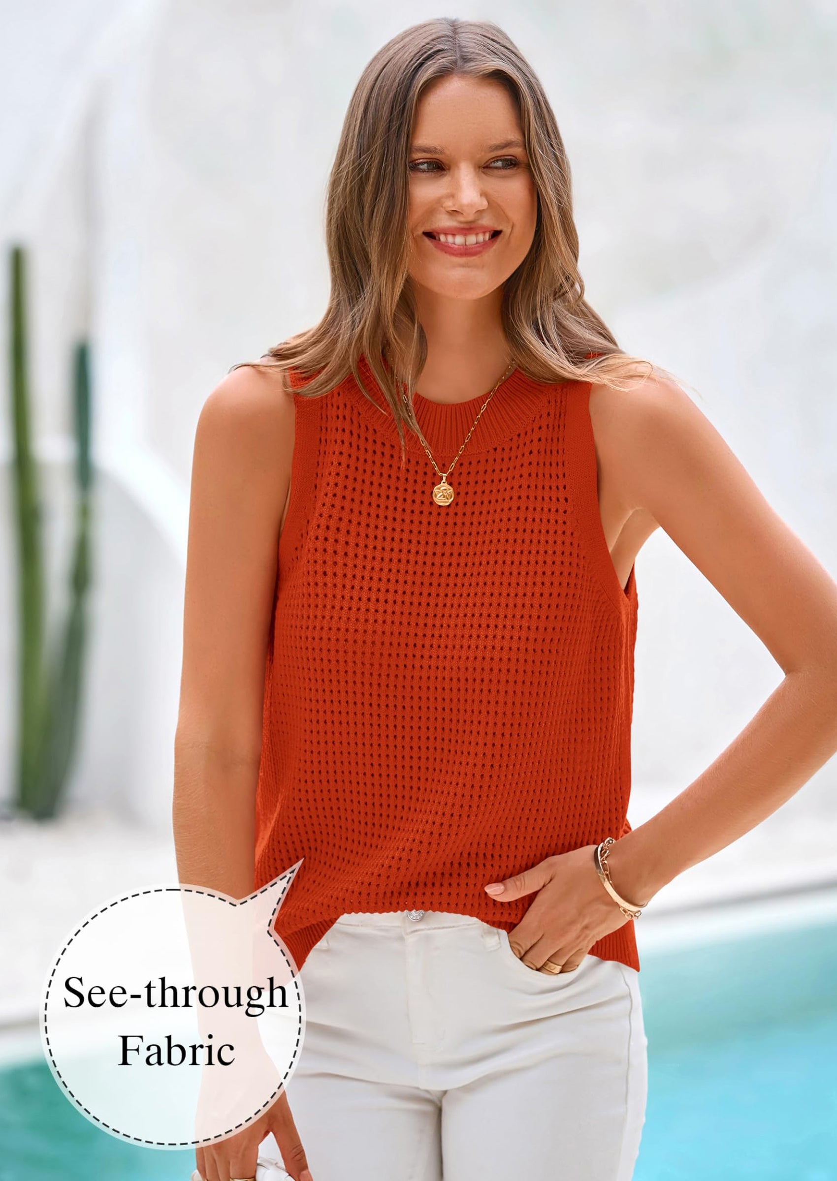PRETTYGARDEN Summer Crochet Tank Tops for Women Casual Crewneck Hollow Out Loose Knit Sleeveless Sweater Vest Top Trendy PRETTYGARDEN