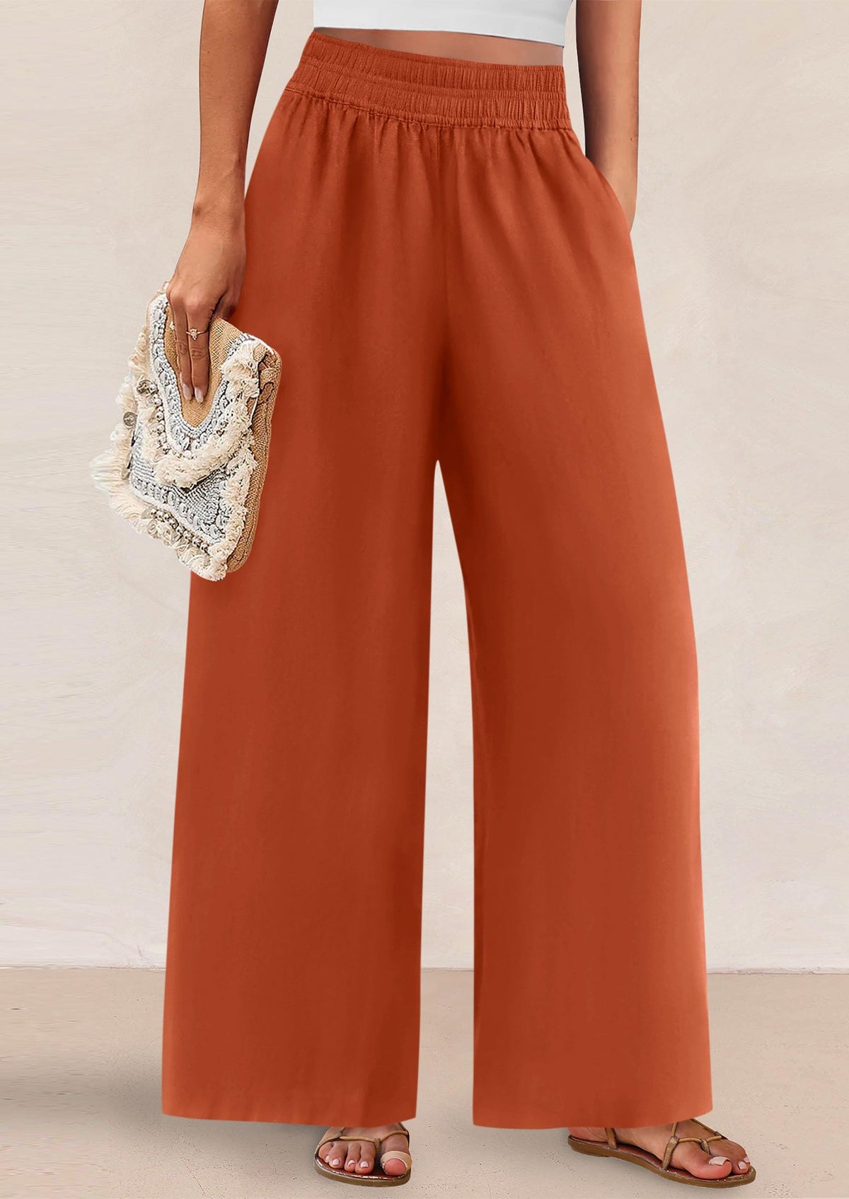 Womens Wide Leg Pants Casual 2025 Elastic Waist Loose Flowy Palazzo Pants Trousers with Pockets