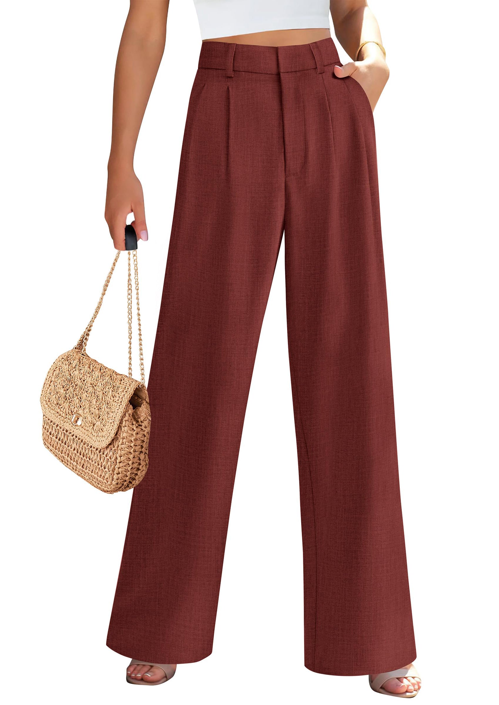 PRETTYGARDEN Women's Summer Elastic High Waisted Work Pants Straight Leg Dressy Business Casual Trousers Slacks Pockets