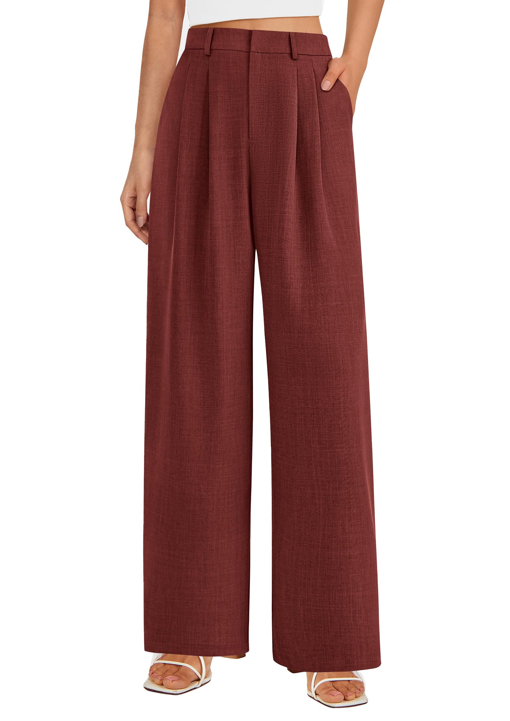 PRETTYGARDEN Women's Summer Elastic High Waisted Work Pants Straight Leg Dressy Business Casual Trousers Slacks Pockets