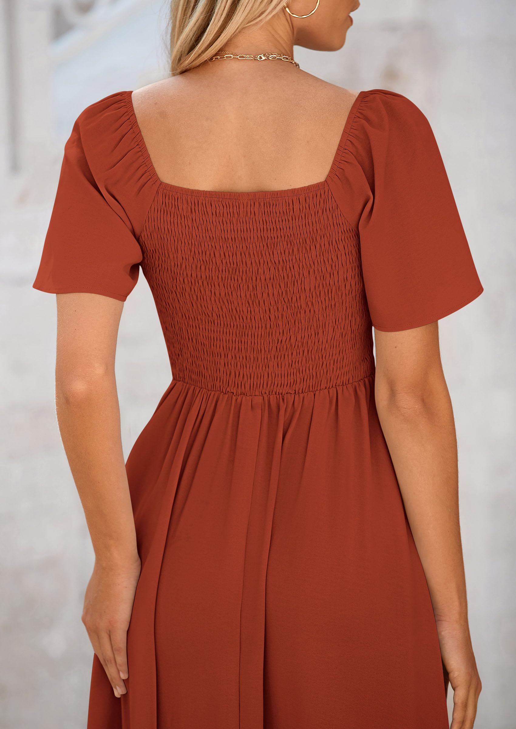 PRETTYGARDEN Summer Dress for Women Casual Short Sleeve Bow Tie V Neck Ruffle Midi Flowy Dresses