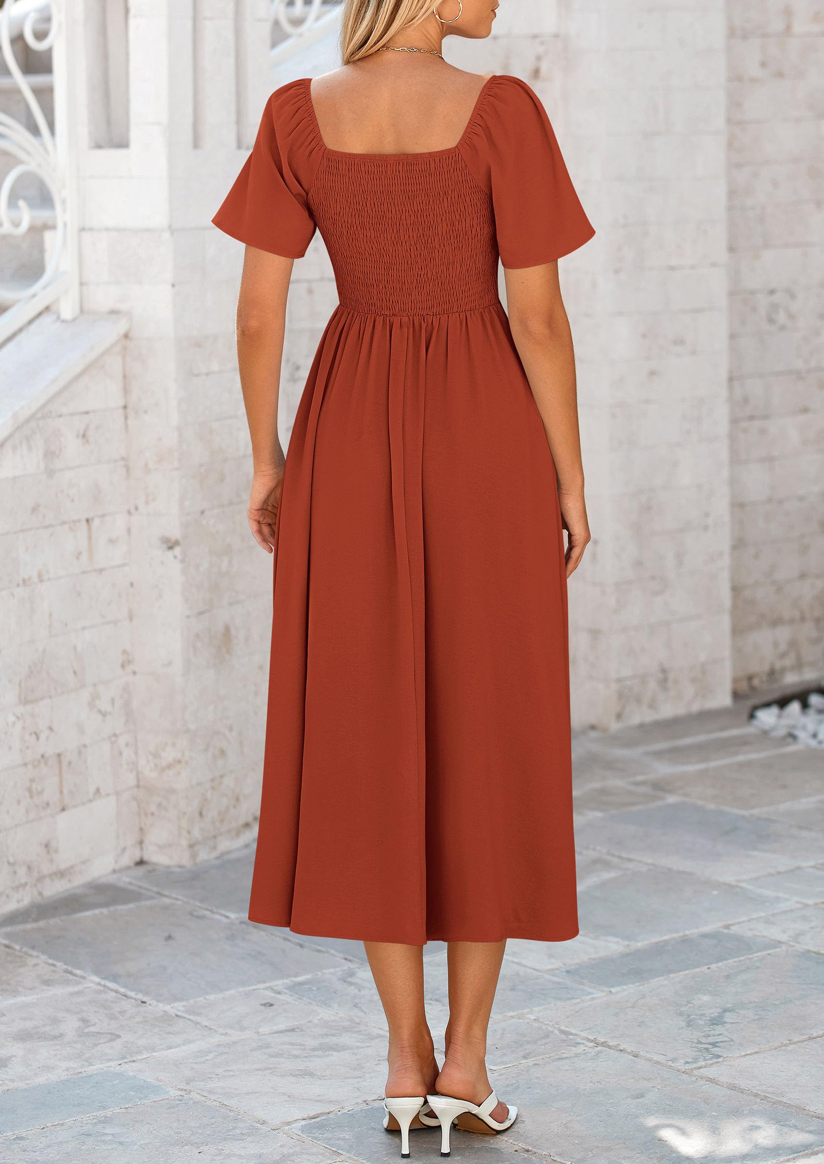 PRETTYGARDEN Summer Dress for Women Casual Short Sleeve Bow Tie V Neck Ruffle Midi Flowy Dresses