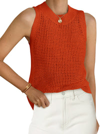 PRETTYGARDEN Summer Crochet Tank Tops for Women 2026 Casual Crewneck Hollow Out Loose Knit Sleeveless Sweater Vest Top Trendy PRETTYGARDEN
