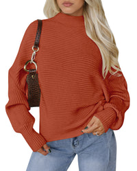 PRETTYGARDEN Womens Batwing Long Sleeve Sweaters Casual Mock Neck Ribbed Knit Cozy Pullover Sweater Tops 2026 Spring Clothes