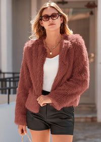 PRETTYGARDEN Women's Winter Coats Fleece Cropped Jacket Faux Fur Long Sleeve Pockets Shaggy Warm Outerwear Fall Clothes