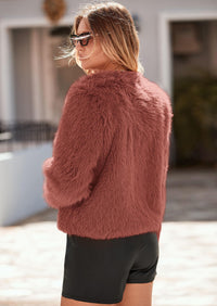 PRETTYGARDEN Women's Winter Coats Fleece Cropped Jacket Faux Fur Long Sleeve Pockets Shaggy Warm Outerwear Fall Clothes