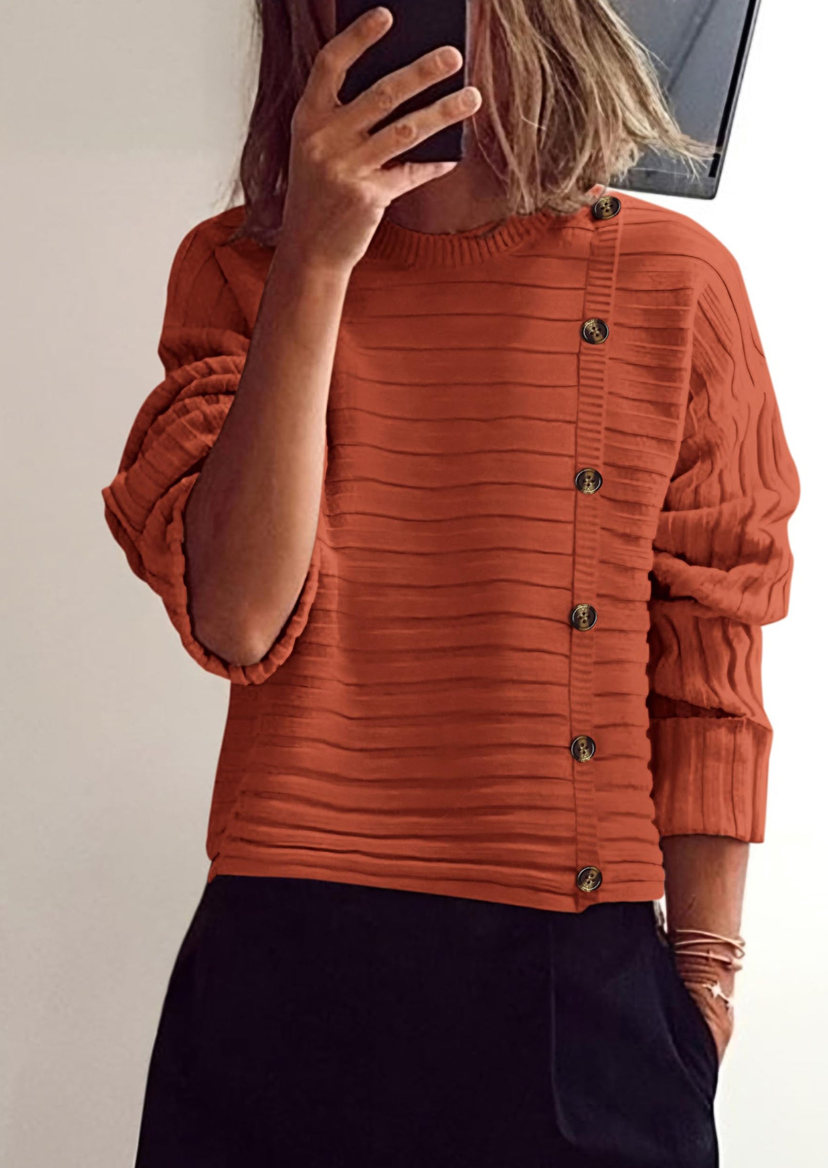 PRETTYGARDEN Womens Sweaters Fall Casual Long Sleeve Crewneck Button Loose Winter Knit Pullover Sweater Tops