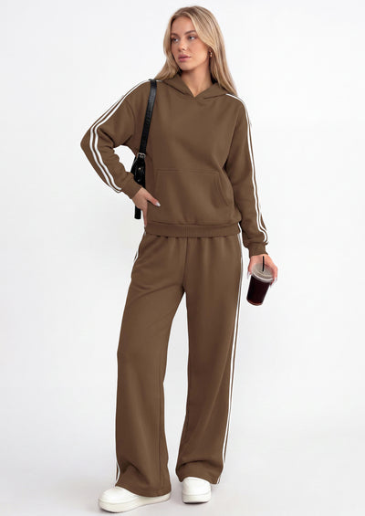 PRETTYGARDEN Women's Sweatsuits Set 2 Piece Striped Hoodie Wide Leg Sweatpants Y2K Retro Casual Tracksuits Travel Fall Outfit