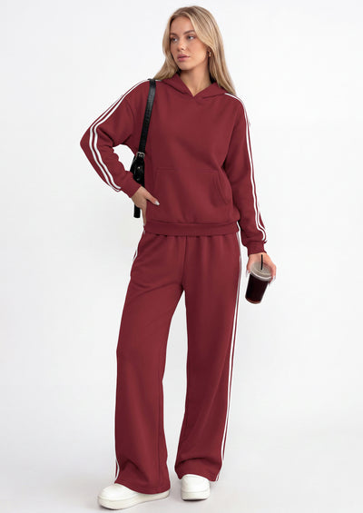 PRETTYGARDEN Women's Sweatsuits Set 2 Piece Striped Hoodie Wide Leg Sweatpants Y2K Retro Casual Tracksuits Travel Fall Outfit