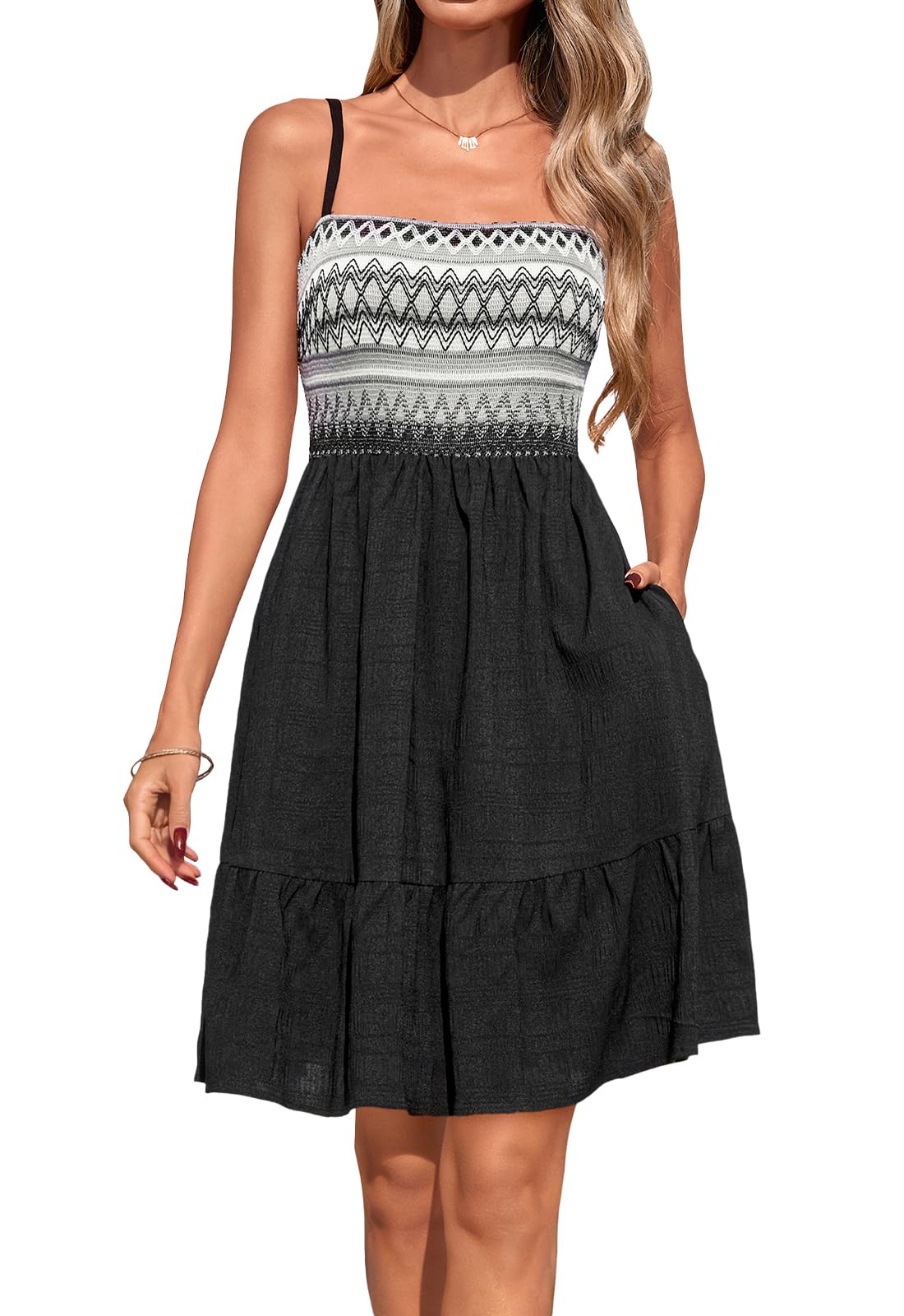PRETTYGARDEN Womens Summer Dresses 2026 Paisley Spaghetti Strap Sleeveless Smocked A Line Boho Mini Dress with Pockets PRETTYGARDEN