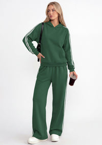 PRETTYGARDEN Women's Sweatsuits Set 2 Piece Striped Hoodie Wide Leg Sweatpants Y2K Retro Casual Tracksuits Travel Fall Outfit