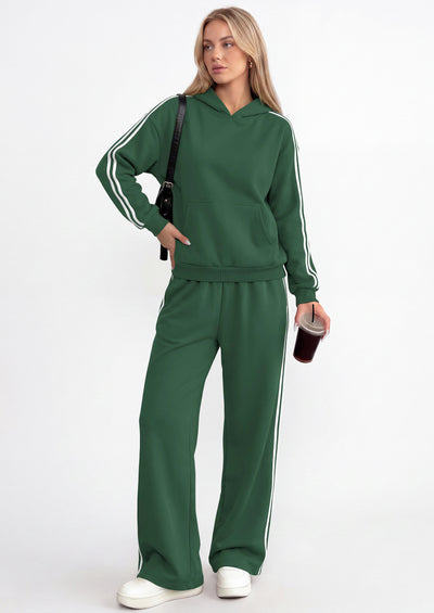 PRETTYGARDEN Women's Sweatsuits Set 2 Piece Striped Hoodie Wide Leg Sweatpants Y2K Retro Casual Tracksuits Travel Fall Outfit