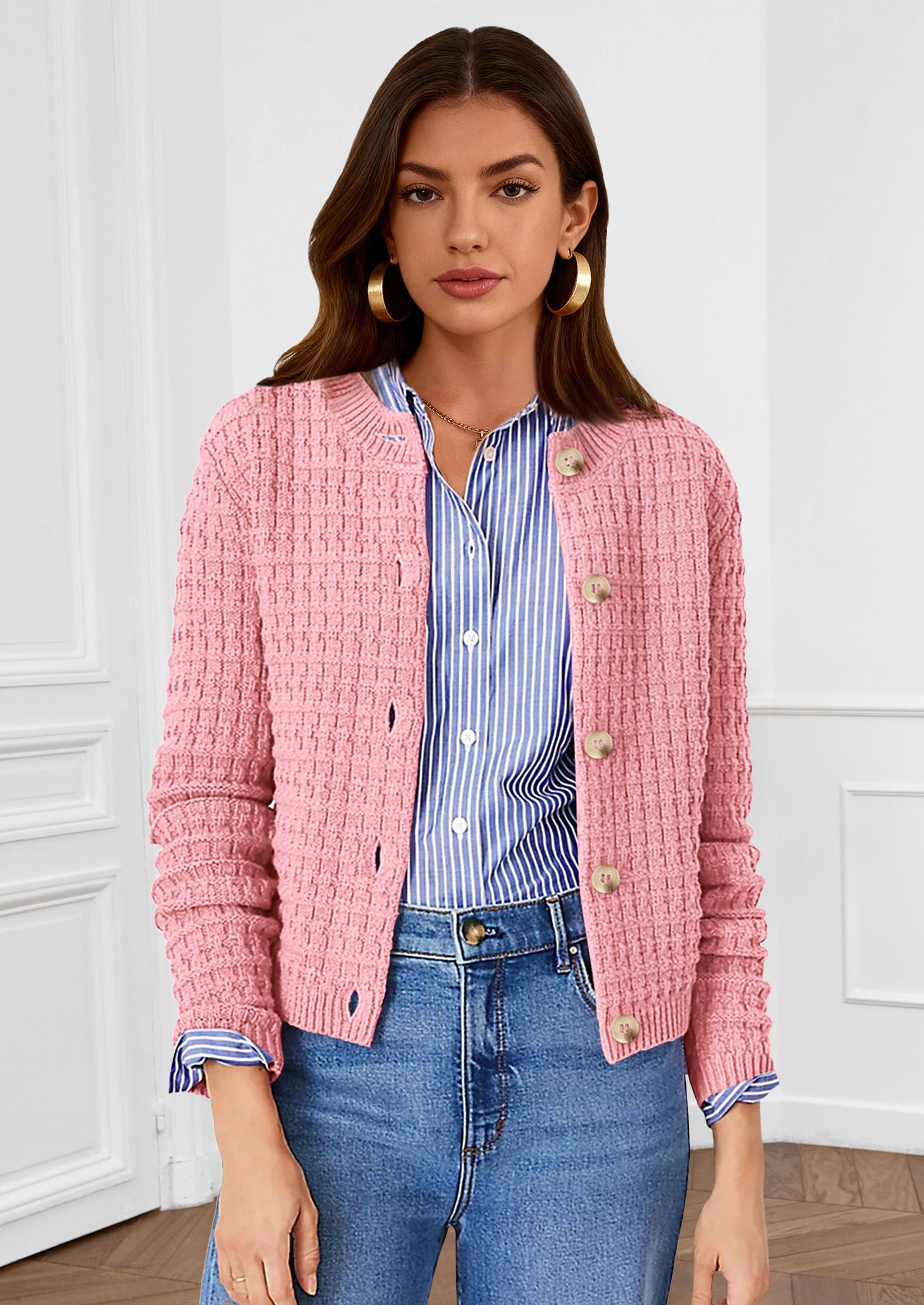 PRETTYGARDEN Women's Knit Cardigan Sweaters Casual Long Sleeve Open Front Button Down Trendy Jackets Outerwear