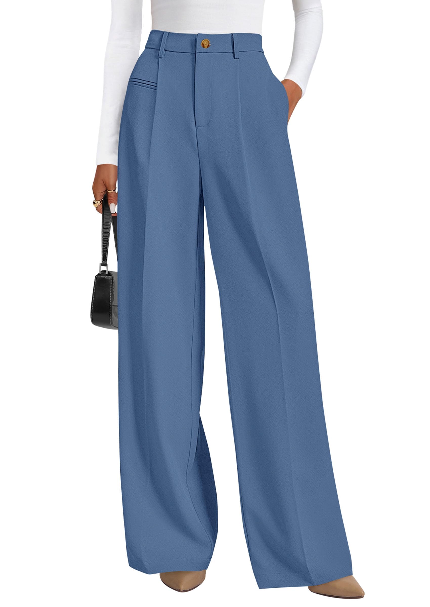 PRETTYGARDEN Women's Tailored Wide Leg Work Dress Pants | High Waisted Flowy Business Casual Palazzo Pants, Professional Office Trousers Slacks, Interview Outfits, Work Clothes