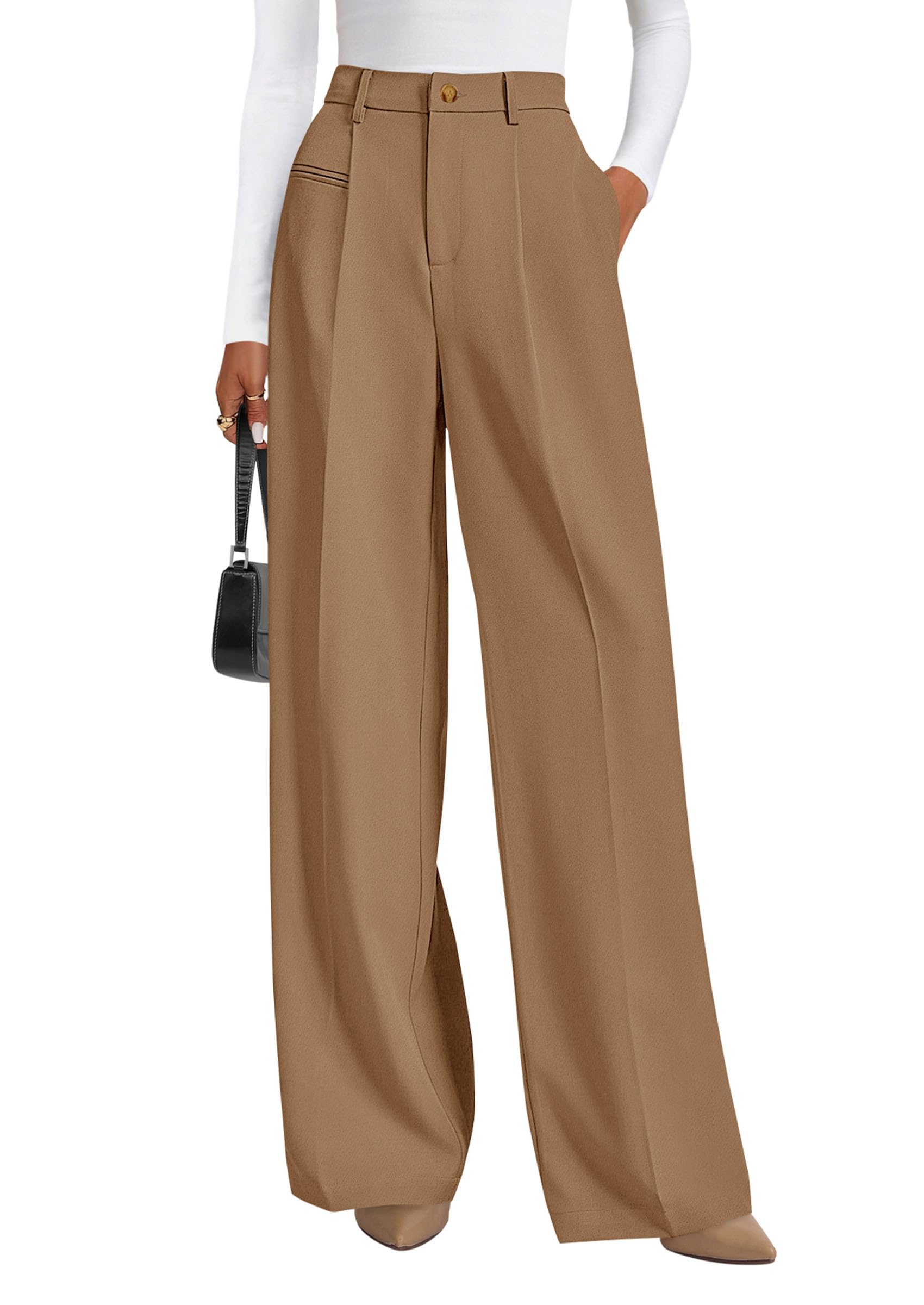 PRETTYGARDEN Women's Tailored Wide Leg Work Dress Pants | High Waisted Flowy Business Casual Palazzo Pants, Professional Office Trousers Slacks, Interview Outfits, Work Clothes