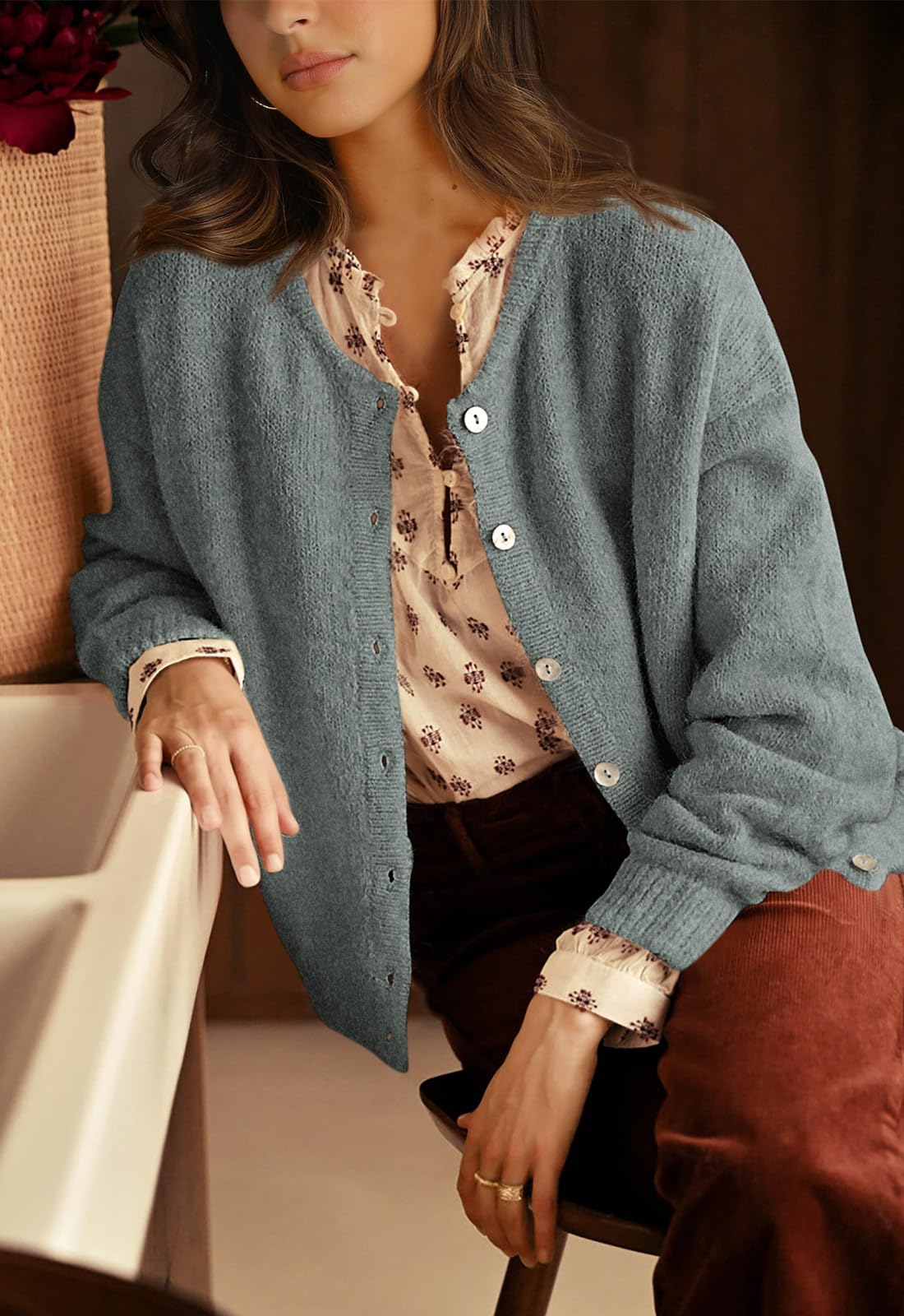 PRETTYGARDEN Long Sleeve Crewneck Button Down Womens Sweaters Fall Open Front Chunky Cardigan Sweaters for Women PRETTYGARDEN