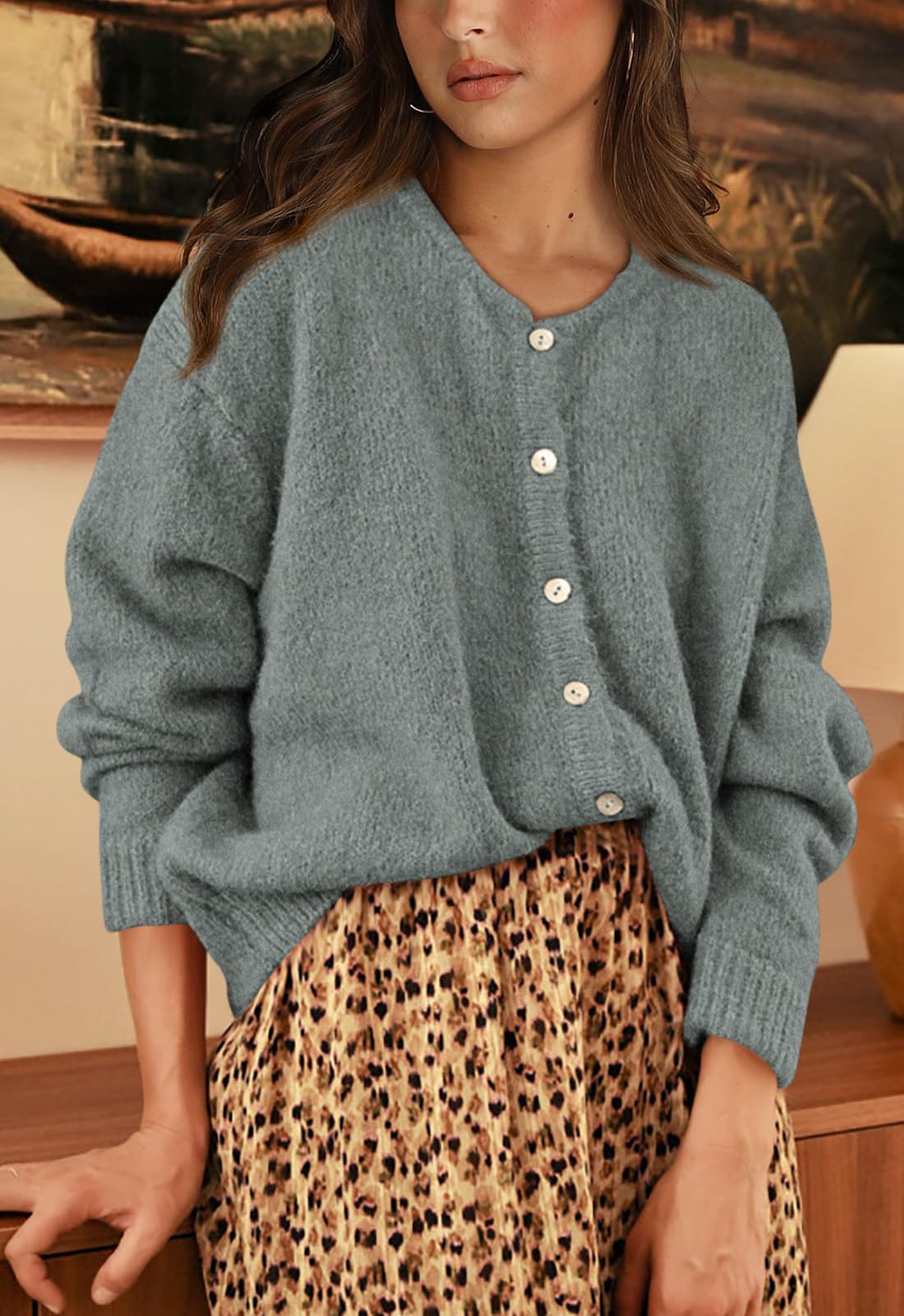 PRETTYGARDEN Long Sleeve Crewneck Button Down Womens Sweaters Fall Open Front Chunky Cardigan Sweaters for Women PRETTYGARDEN