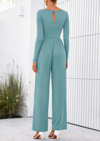 PRETTYGARDEN One Piece Jumpsuits for Women Dressy Casual Long Sleeve Crewneck Wide Leg Romper Overalls Spring Outfits