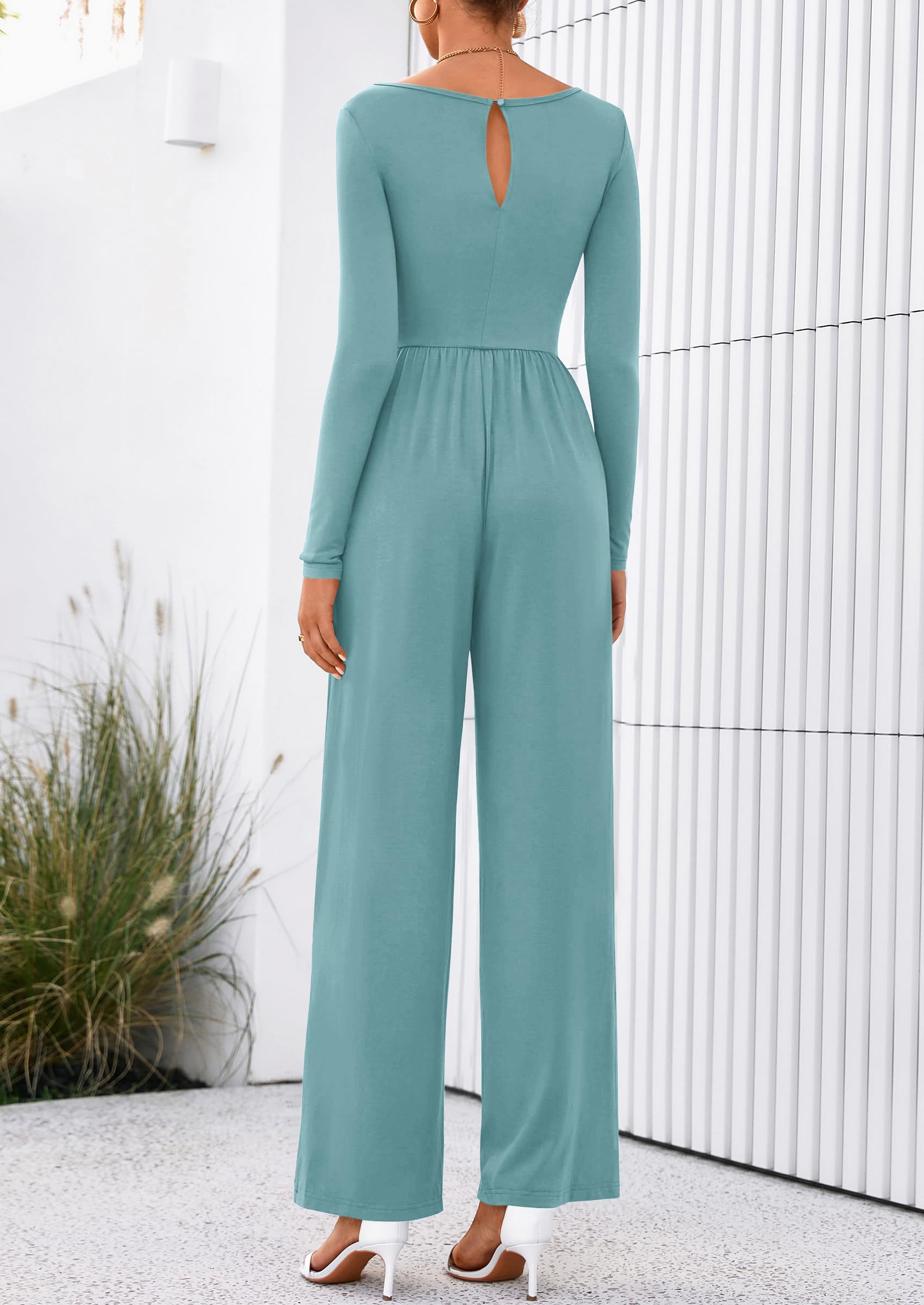 PRETTYGARDEN One Piece Jumpsuits for Women Dressy Casual Long Sleeve Crewneck Wide Leg Romper Overalls Spring Outfits