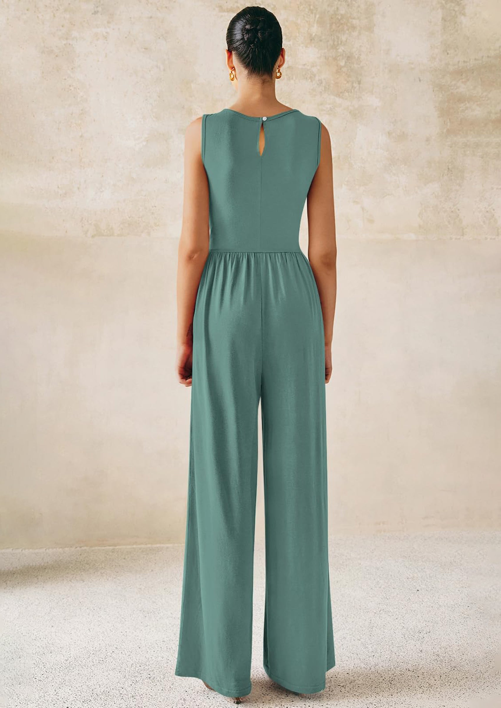 PRETTYGARDEN One Piece Jumpsuits for Women Dressy Casual Sleeveless Crewneck Wide Leg Rompers Jumpers Vacation Summer Outfits