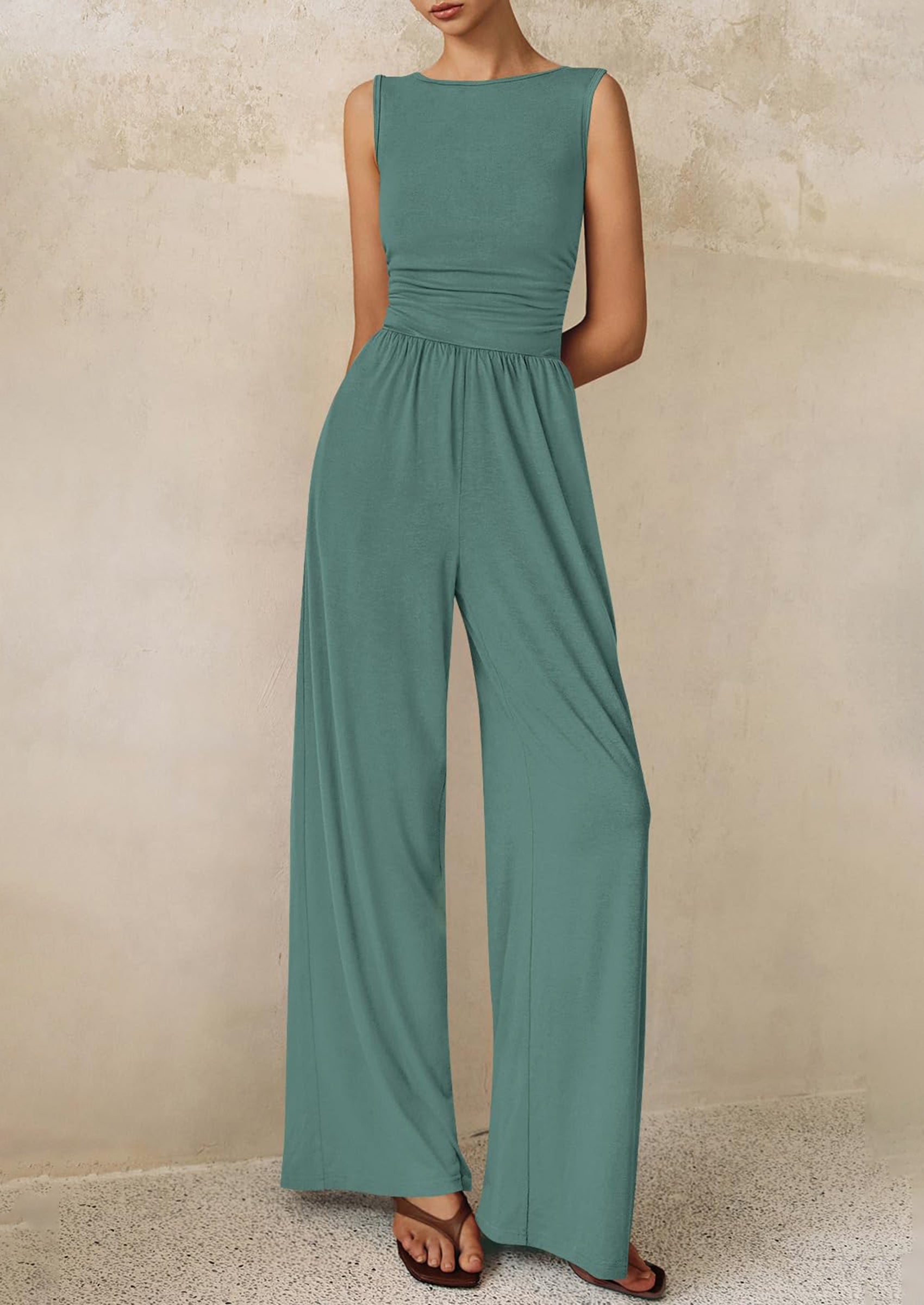 PRETTYGARDEN One Piece Jumpsuits for Women Dressy Casual Sleeveless Crewneck Wide Leg Rompers Jumpers Vacation Summer Outfits