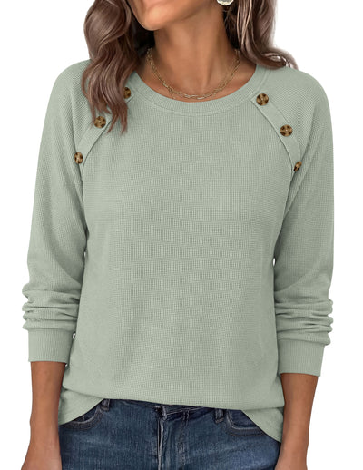 PRETTYGARDEN Long Sleeve Shirts for Women Waffle Knit Tops Fall Fashion 2026 Dressy Casual Loose Tunic Blouse Winter Clothing