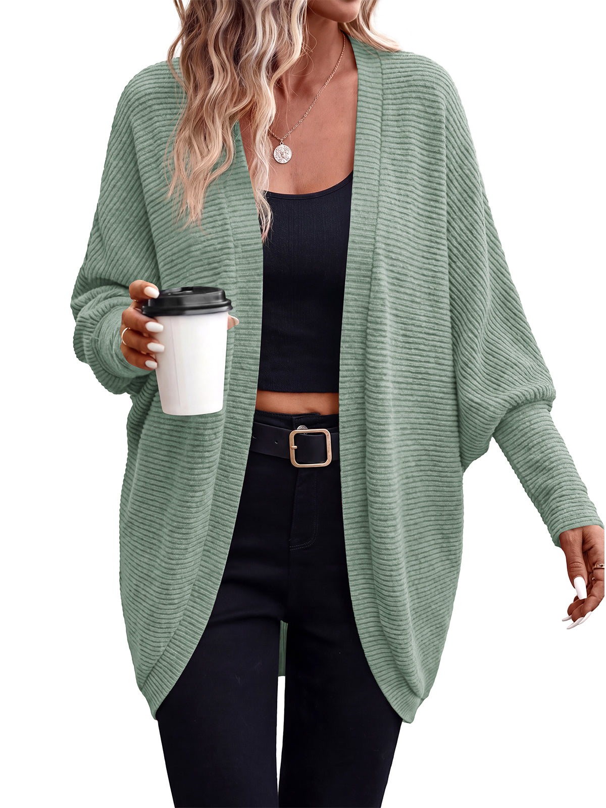 PRETTYGARDEN Batwing Long Sleeve Lightweight Cardigan Sweaters for Women | Batwing Sleeve Long Cardigans, Loose Fit Soft Ribbed Knit Light Weight Sweater, Early Fall Fashion Streetwear, Travel Outfits