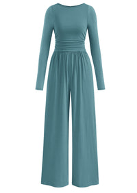 PRETTYGARDEN One Piece Jumpsuits for Women Dressy Casual Long Sleeve Crewneck Wide Leg Romper Overalls Spring Outfits 2026