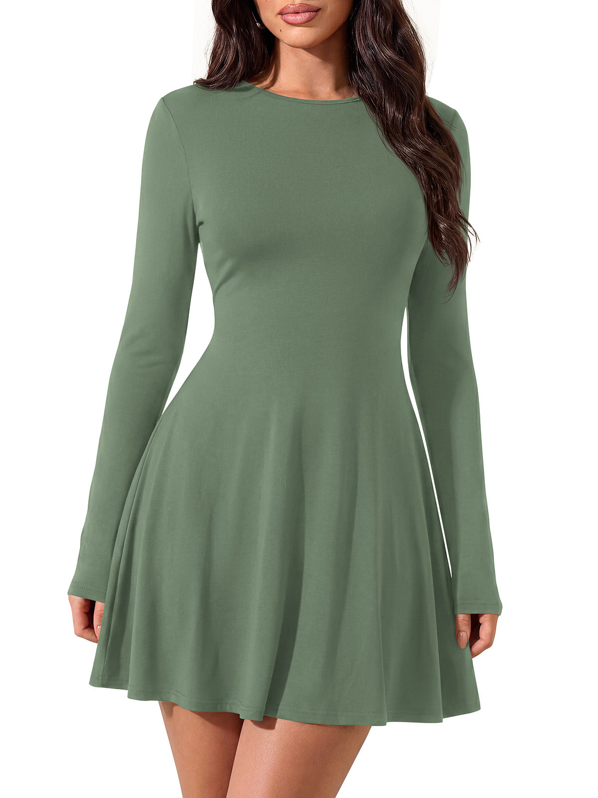 PRETTYGARDEN Womens Fall Mini Dress 2026 Crewneck Long Sleeve Tie Back Waist A Line Flowy Casual Dresses Fashion Outfits